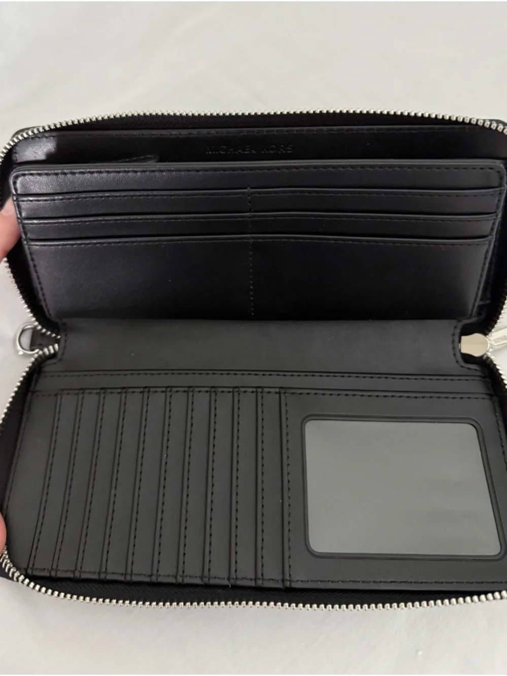 Michael Kors Black MK Logo Zip Wallet with Silver Hardware. NWOT. Never used. - Picture 5 of 5